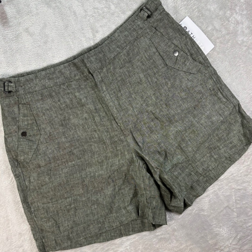 Athleta Women's Voyager Linen Shorts Green Lightweight High Rise Size 18 NWT